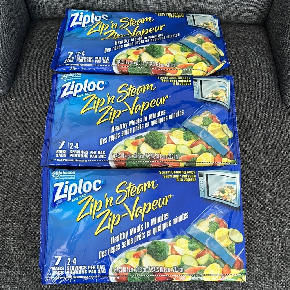 NEW bundle of three 7-pack Ziploc Zip'n Steam Bags discontinued
